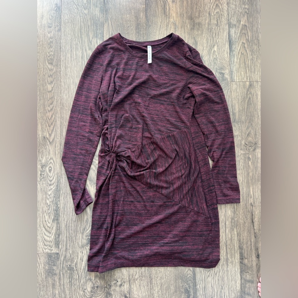 Fabletics Long-Sleeve Twist-Side Dress — Burgundy Heather